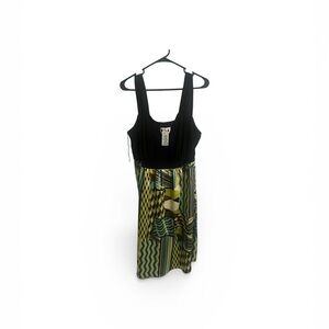 Sleeveless Black and Green Patterned Women's Dress